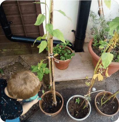 A child watering plants